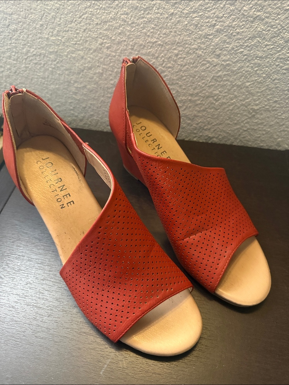 Journee Collection Red Perforated Open-Toe Women's Sandals